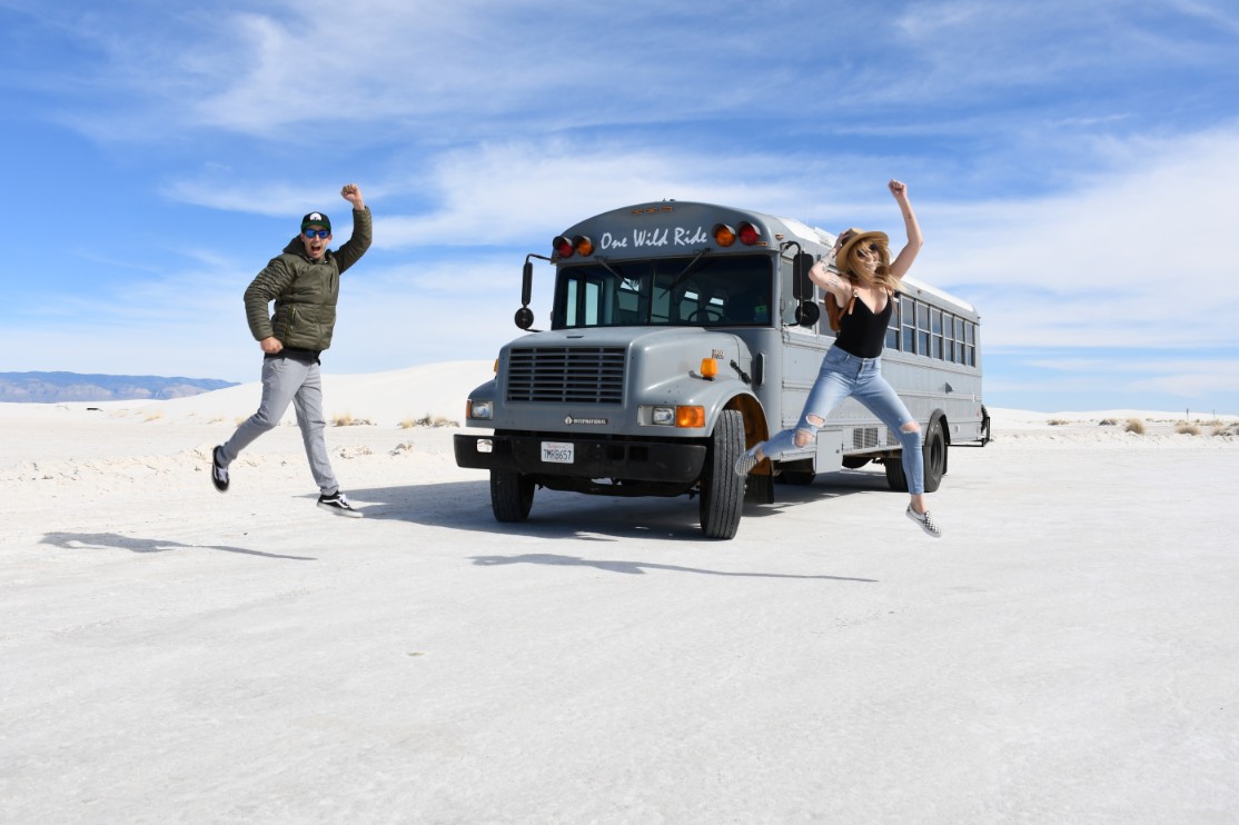 school bus in desert